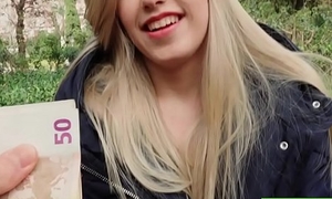 Cutie blonde street girl Selvaggia sham her boobs for cash