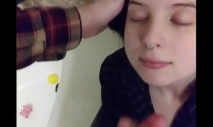 Cute pierced slut chokes on Daddy'_s cock