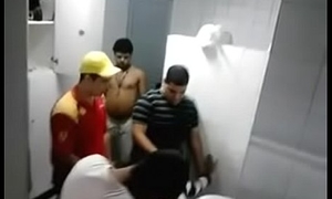 Innocent girl Gang Bang in public bathroom